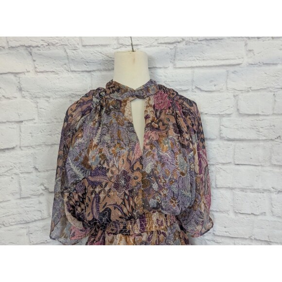 MISA Los Angeles Callas Batik Print Chiffon Minidress Keyhole Front & Back Sz Sm - Picture 6 of 7